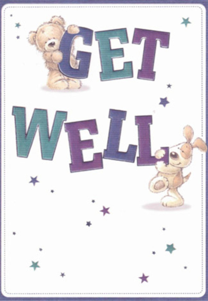 This cheerful get well card radiates the same kind of gentle encouragement you might find from a thoughtful neighbour near Ruskin Park. Artistically rendered, a cuddly bear and an eager puppy share centre stage, their friendly faces and soft textures capturing both innocence and genuine care. Around them, playful stars seem suspended in the air, tossing well wishes like confetti over a gathering in Camberwell Green. Oversized text in layered violets and aquas anchors the scene, each letter bold and rounded, testament to resilience and optimism. There's a vivid tactile quality in the illustrations-the downy flannel of the bear's fur, the floppy, suede-like ears of the puppy-each detail thoughtfully detailed, much as a florist places every stem with intent. Sending this card is like delivering one of our signature Camberwell Flowers bouquets-it carries a mood of lightness, clear intent to comfort, and a subtle, reassuring energy perfect for those seeking solace while recovering at home on Coldharbour Lane or beyond. The blend of whimsy and sincerity in this design brings a bright, fresh mood, lifted even further by its clean, creamy background and shower of starlike hope.