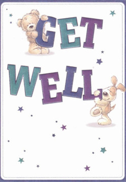 Brimming with the comforting energy found in Camberwell's community corners, this get well card pairs childlike delight with thoughtful artistry. Atop the bold, cheerfully painted word "GET," a plush teddy bear perches, its arms open in friendly embrace, while a floppy-eared puppy snuggles around "WELL" below-a touching duo communicating steadfast encouragement. Their rounded shapes and expressive faces glow with affection, filling the illustration with the same uplifting spirit as a hand-tied bouquet from a trusted Camberwell florist. Rich shades of purple and teal leap from the oversized letters, exuding vitality against an immaculate white backdrop-a clean, bright space that echoes the hope of recovery. Scattered celestial stars remind one of evening markets along Denmark Hill, where the community's care and optimism are tangible. Each detail, from the bear's fuzzy belly to the puppy's velvet-soft ears, is rendered with a texture almost palpable, inviting gentle smiles and daydreams. The entire card feels like a promise, offering light in difficult times, much like a fresh arrangement greeting you at a neighbour's doorway on a quiet Camberwell morning.